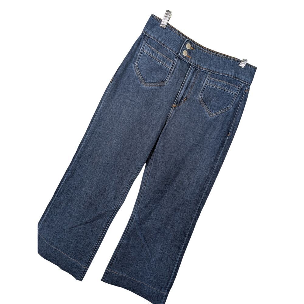 LOFT! SUPER CUTE WIDE LEG, HIGH WAIST SKY BLUE DENIM WIDE WAISTBAND JEANS! SZ 2 - Picture 2 of 12